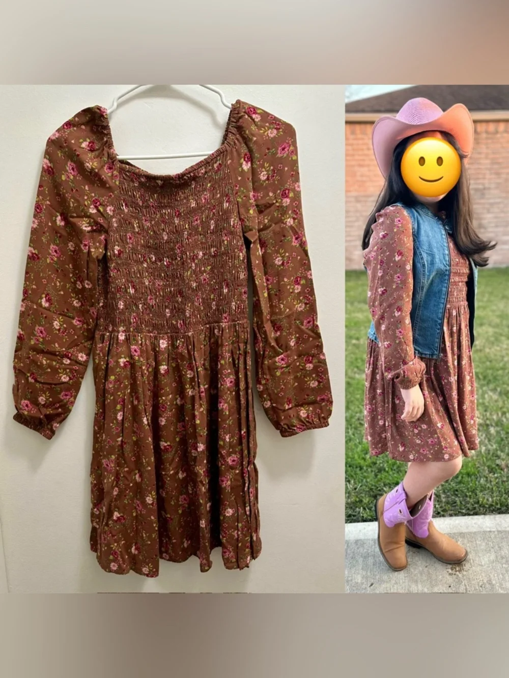 The Children's Place Brown Floral Smocked Dress with Pink Accents - Picture 1 of 1